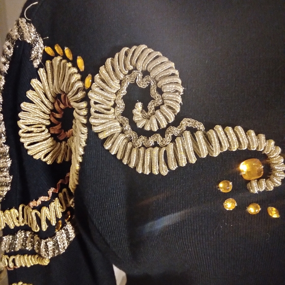 Vintage, black, gold, arabesque, hand-made, beaded, jacket, Large. - Picture 5 of 6